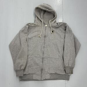 Vintage 90s Grey Cotton Thermal Lined Boxy Zip Up Hoodie